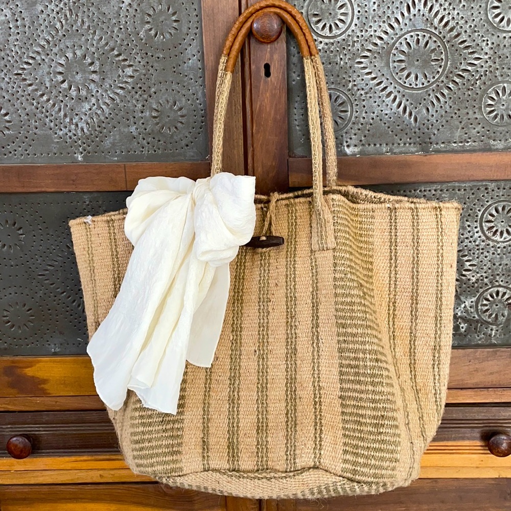 J Jill Jute Carry All Beach Bag- Large Shopper Tote